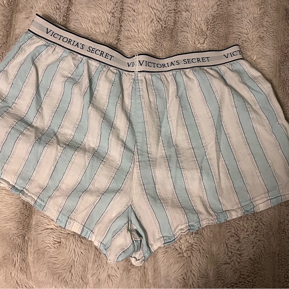 Victoria's Secret Light Blue and White Striped Pajama Shorts